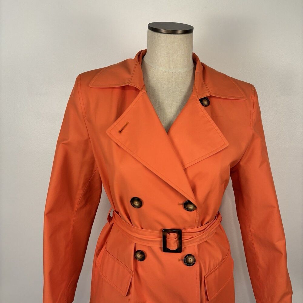 VTG Talbots Orange Trench Coat Jacket Rain Coat Womens Size 10P Lined Belt - Picture 3 of 13